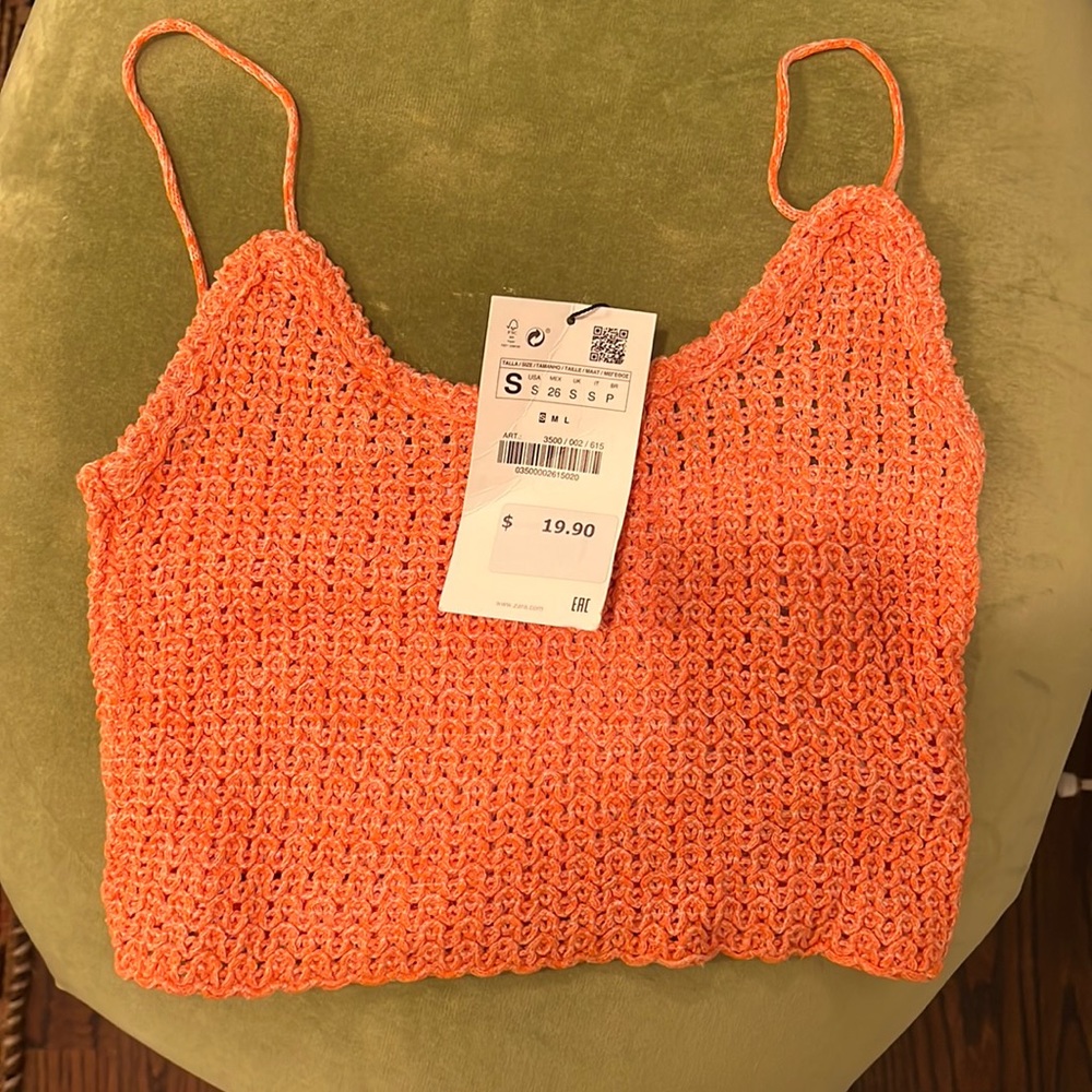 Zara Coral Knit Cropped Top